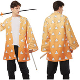 Demon Slayer Agatsuma Zenitsu Cosplay Kostüme Halloween Karneval Haori mit Ohrringe